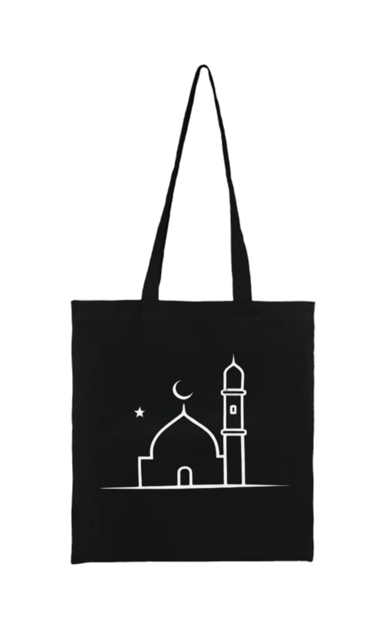 Islamische Baumwolltasche, stilvoll & bewusst 

Diese hochwertige Stofftasche (38 × 42 cm) mit langen Henkeln vereint Funktionalität mit einem minimalistischen, islamischen Design.